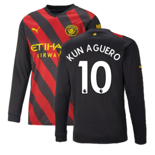 2022-2023 Man City Long Sleeve Away Shirt (KUN AGUERO 10)