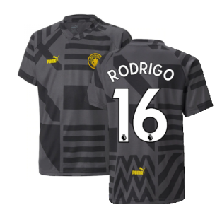2022-2023 Man City Pre-Match Jersey (Black) - Kids (RODRIGO 16)