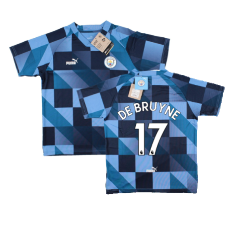 2022-2023 Man City Pre-Match Jersey (Blue) - Kids (De Bruyne 17)