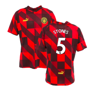 2022-2023 Man City Pre-Match Jersey (Tango Red) (STONES 5)