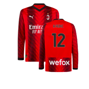 2023-2024 AC Milan Long Sleeve Home Shirt (A Rebic 12)