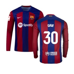 2023-2024 Barcelona Home Long Sleeve Shirt (Gavi 30)