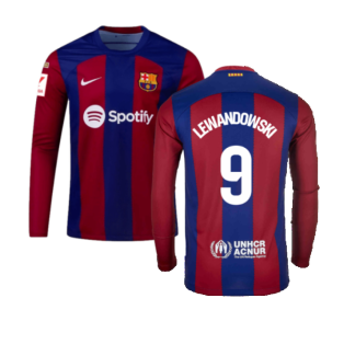 2023-2024 Barcelona Home Long Sleeve Shirt (Lewandowski 9)