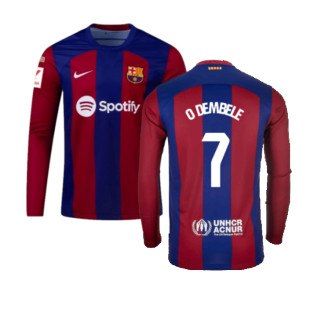 2023-2024 Barcelona Home Long Sleeve Shirt (O Dembele 7)