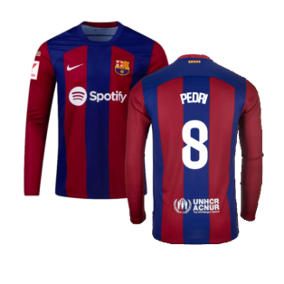 2023-2024 Barcelona Home Long Sleeve Shirt (Pedri 8)