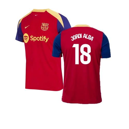 2023-2024 Barcelona Strike Training Shirt (Red) (Jordi Alba 18)  2023-2024 Barcelona Strike Training Shirt (Red) (Jordi Alba 18)