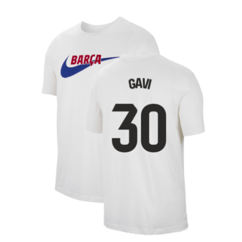 2023-2024 Barcelona Swoosh Club Tee (White) (Gavi 30)
