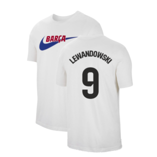 2023-2024 Barcelona Swoosh Club Tee (White) (Lewandowski 9)
