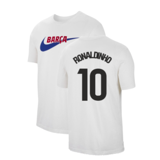 2023-2024 Barcelona Swoosh Club Tee (White) (Ronaldinho 10)