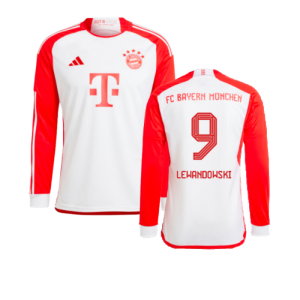 2023-2024 Bayern Munich Long Sleeve Home Shirt (Kids) (Lewandowski 9)