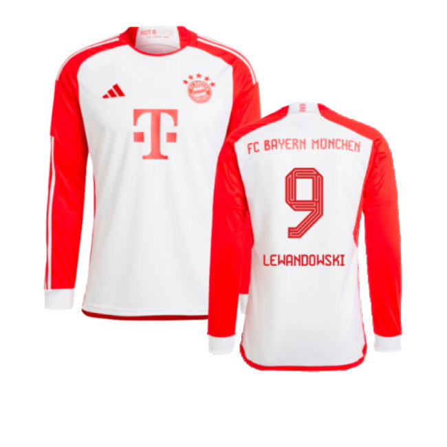 2023-2024 Bayern Munich Long Sleeve Home Shirt (Kids) (Lewandowski 9)