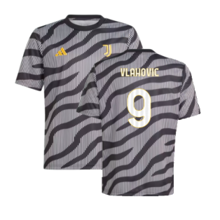 2023-2024 Juventus Pre-Match Shirt (Black) - Kids (VLAHOVIC 9)