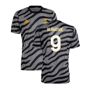 2023-2024 Juventus Pre-Match Shirt (Black) (VLAHOVIC 9)