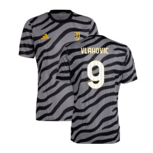 2023-2024 Juventus Pre-Match Shirt (Black) (VLAHOVIC 9)