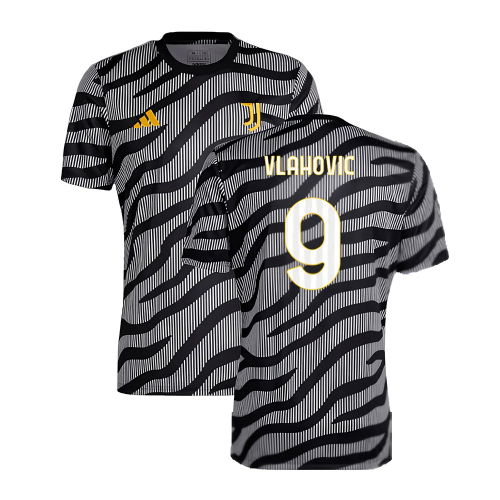 2023-2024 Juventus Pre-Match Shirt (Black) (VLAHOVIC 9)