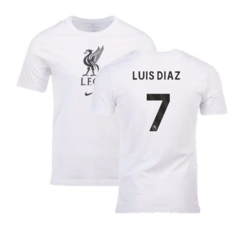 2023-2024 Liverpool Crest Tee (White) (Luis Diaz 7)