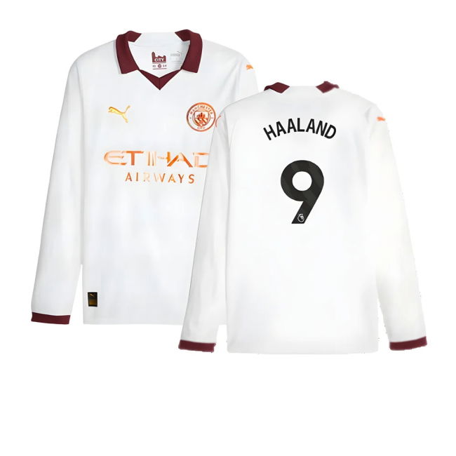 2023-2024 Man City Long Sleeve Away Shirt (HAALAND 9)