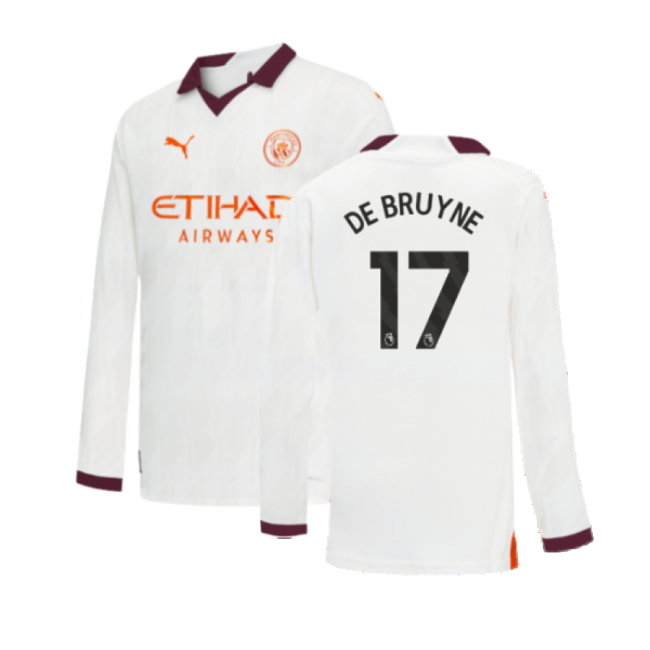 2023-2024 Man City Long Sleeve Away Shirt (Kids) (DE BRUYNE 17)