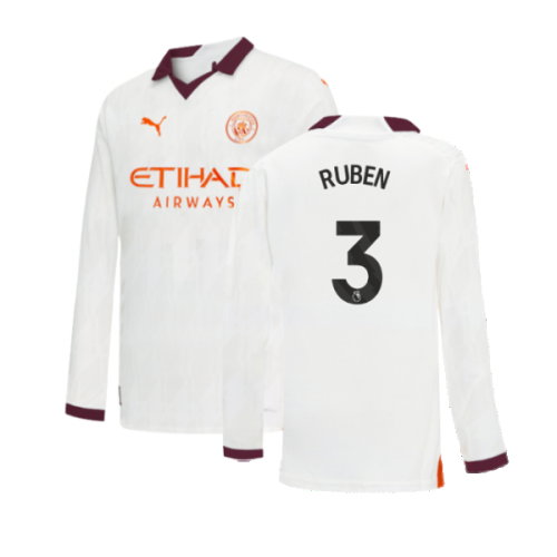 2023-2024 Man City Long Sleeve Away Shirt (Kids) (RUBEN 3)