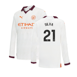 2023-2024 Man City Long Sleeve Away Shirt (Kids) (SILVA 21)