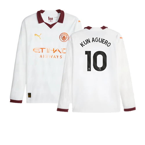 2023-2024 Man City Long Sleeve Away Shirt (KUN AGUERO 10)