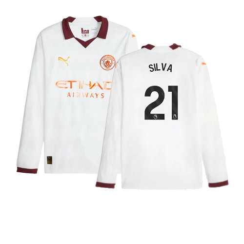 2023-2024 Man City Long Sleeve Away Shirt (SILVA 21)