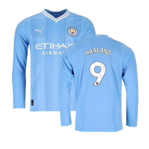2023-2024 Man City Long Sleeve Home Shirt (HAALAND 9)