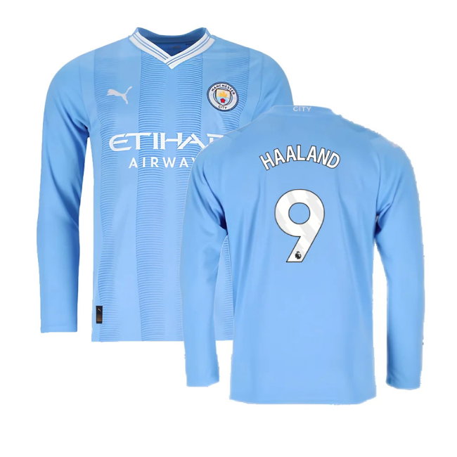 2023-2024 Man City Long Sleeve Home Shirt (HAALAND 9)