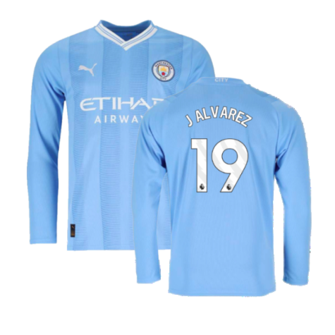 2023-2024 Man City Long Sleeve Home Shirt (J ALVAREZ 19)