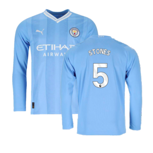 2023-2024 Man City Long Sleeve Home Shirt (STONES 5)