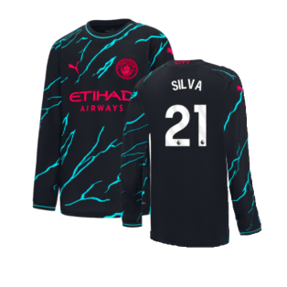 2023-2024 Man City Long Sleeve Third Shirt (Kids) (SILVA 21)
