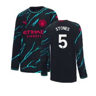 2023-2024 Man City Long Sleeve Third Shirt (Kids) (STONES 5)