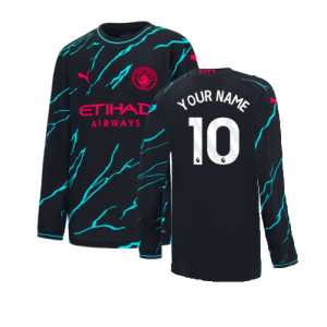 2023-2024 Man City Long Sleeve Third Shirt (Kids) (Your Name)