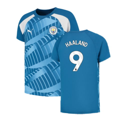 2023-2024 Man City Pre-Match Jersey (Lake Blue) (HAALAND 9)