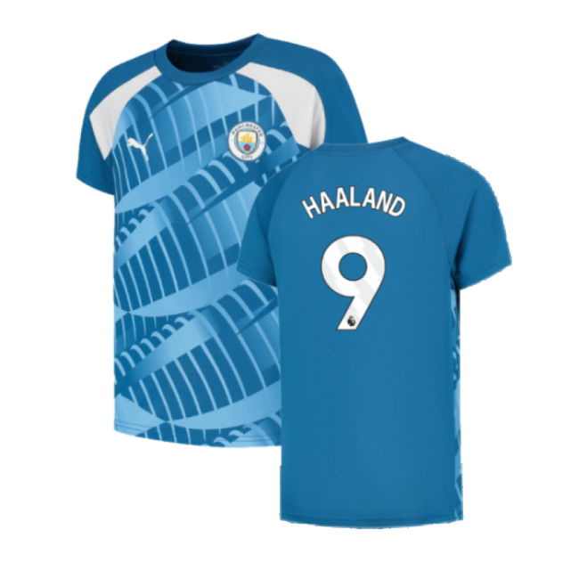 2023-2024 Man City Pre-Match Jersey (Lake Blue) (HAALAND 9)