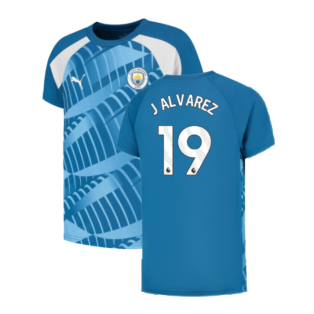 2023-2024 Man City Pre-Match Jersey (Lake Blue) - Kids (J ALVAREZ 19)