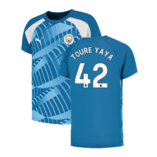 2023-2024 Man City Pre-Match Jersey (Lake Blue) - Kids (TOURE YAYA 42)