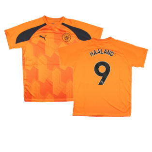 2023-2024 Man City Pre-Match Jersey (Orange) - Kids (HAALAND 9)