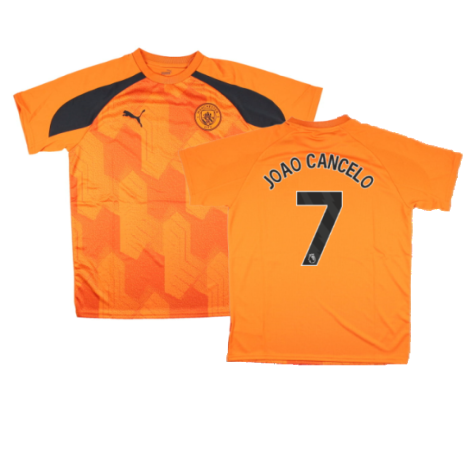 2023-2024 Man City Pre-Match Jersey (Orange) - Kids (JOAO CANCELO 7)