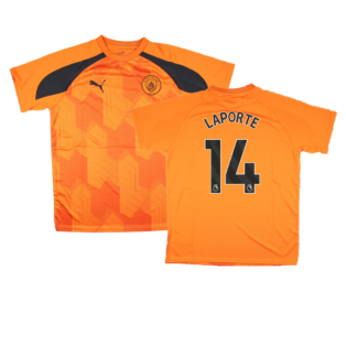 2023-2024 Man City Pre-Match Jersey (Orange) - Kids (LAPORTE 14)