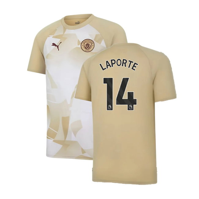 2023-2024 Man City Prematch SS Jersey (Granola) - Kids (LAPORTE 14)