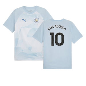 2023-2024 Man City Prematch SS Jersey (Silver Sky) (KUN AGUERO 10)