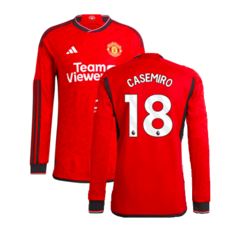 2023-2024 Man Utd Authentic Long Sleeve Home Shirt (Casemiro 18)