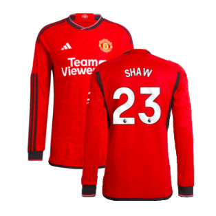 2023-2024 Man Utd Authentic Long Sleeve Home Shirt (Shaw 23)
