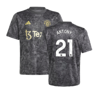 2023-2024 Man Utd Pre-Match Shirt (Black) - Kids (Antony 21)