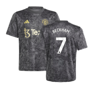 2023-2024 Man Utd Pre-Match Shirt (Black) - Kids (Beckham 7)