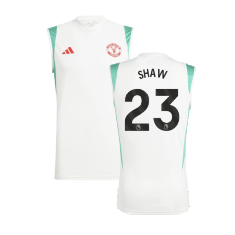 2023-2024 Man Utd Sleeveless Jersey (White) (Shaw 23)
