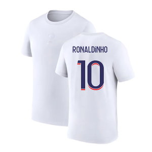 2023-2024 PSG Premium Essentials T-shirt (White) (Ronaldinho 10)