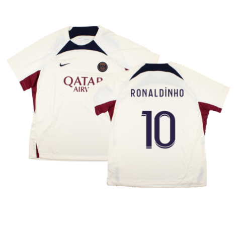 2023-2024 PSG Strike Dri-Fit Training Shirt (Cream) (Ronaldinho 10)