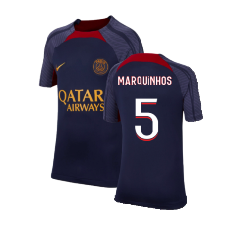 2023-2024 PSG Strike Dri-Fit Training Shirt (Navy) - Kids (Marquinhos 5)